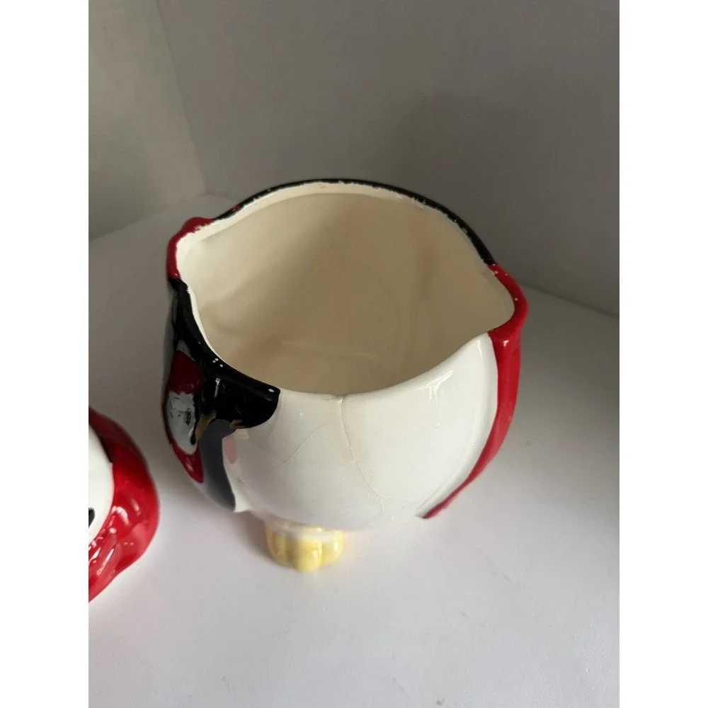 Vintage Ceramic Penguin Cookie Jar Red Hat Scarf Holiday Winter Decor